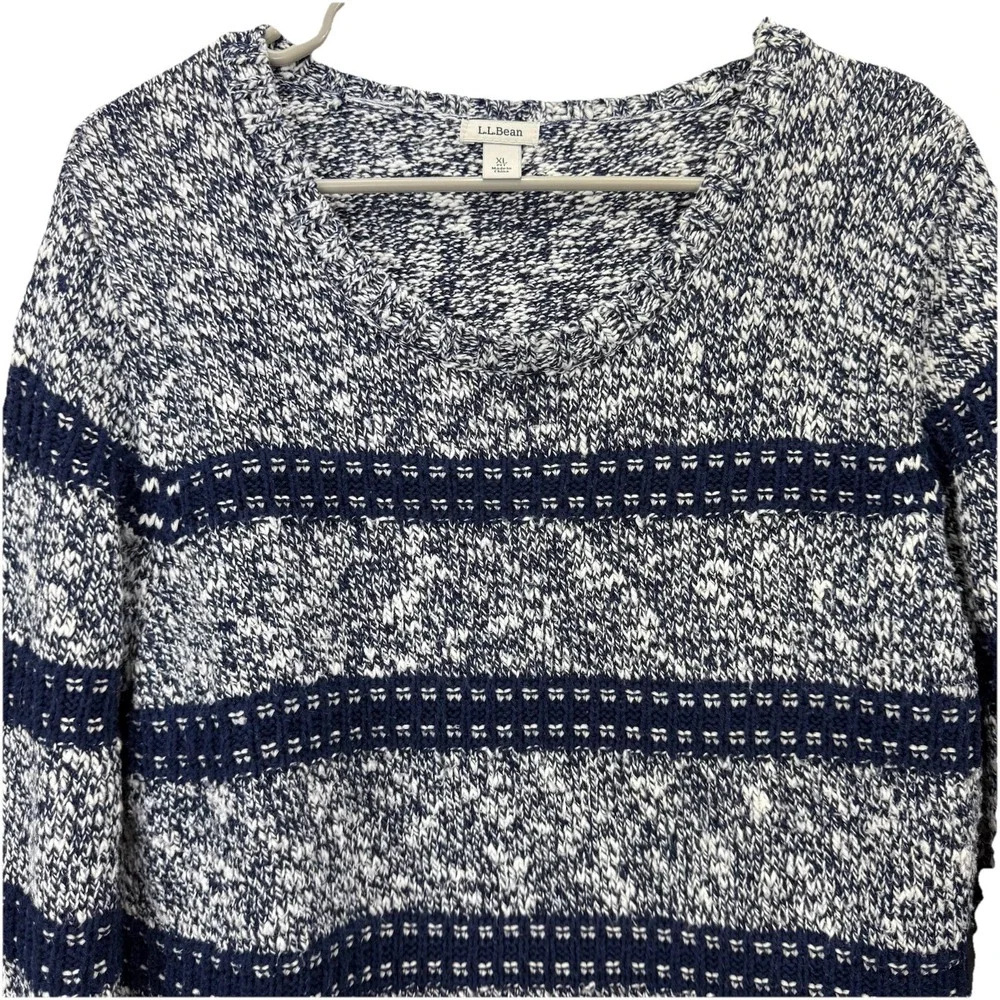 LL Bean‎ Blue Striped Cotton Ragg Crew Neck Pullover Sweater XL PETITE